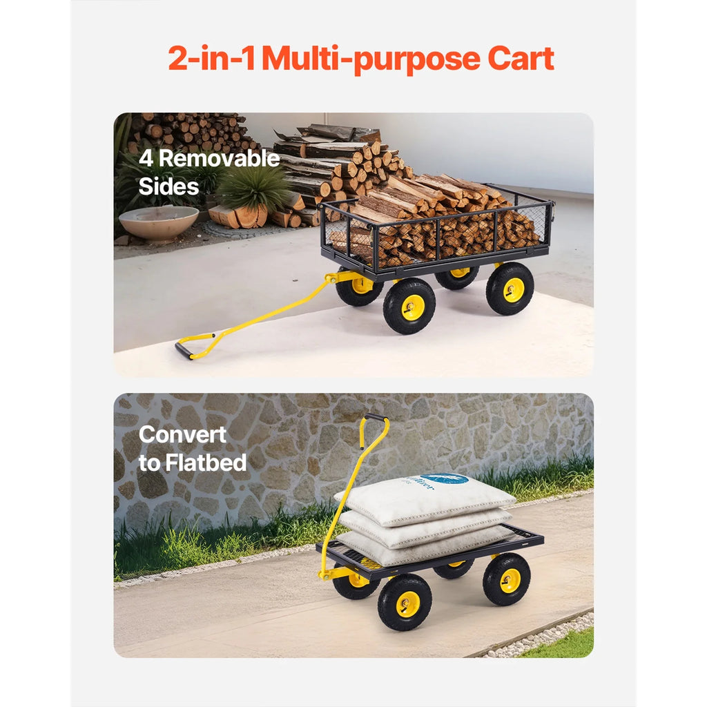 KFFKFF Mesh Steel Garden Cart 900 lb, 38 x 22 " Heavy Duty Utility Wagon Cart, Metal Garden Trolley with 10" Wheels, Removable Mesh Sides, 180swiveling Handle (Green)