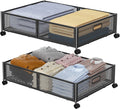 BIETCR Under Bed Storage Containers with Wheels,Metal Underbed Storage Organizer Drawers for Bedroom Clothes Shoes Blankets (2PCK.BLACK)