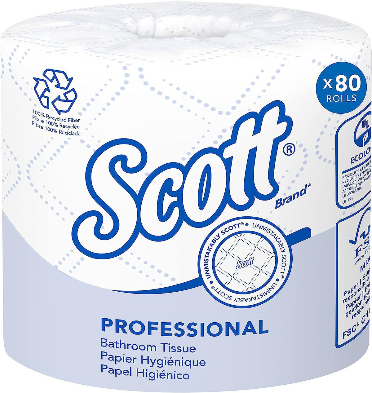 Scott Essential Professional 100% Recycled Fiber Bulk Toilet Paper for Business (13217), 2-Ply Standard Rolls, White, 80 Rolls/Case, 506 Sheets/Roll