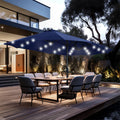 Phi Villa 15ft Extra Large Double-Sided Patio Umbrella with Solar Powered LED Lights (Base Included) Navy