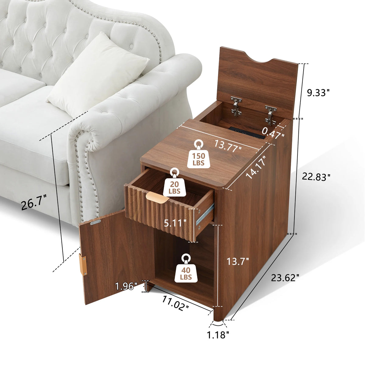 YOCWO Fluted Nightstand for Bedroom Set of 2, Wood Bedside Table Set of 2 with Drawers, Black