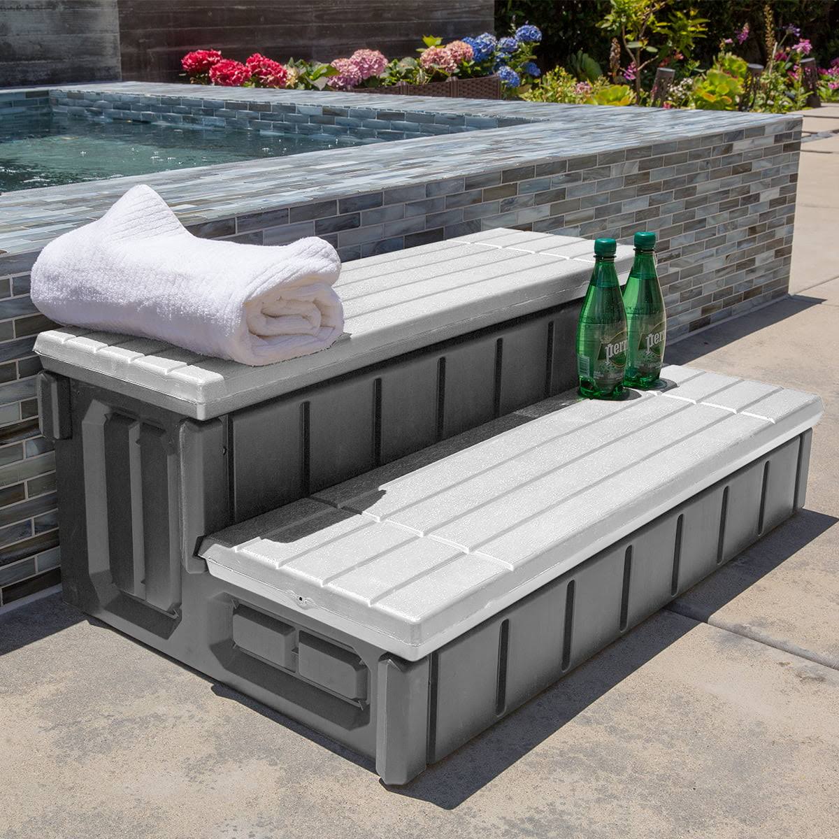 Xtremepowerus 36" Spa Step Hot Tub and Spa 2-Step Patio Deck Long Weather Resistant with Storage Compartment