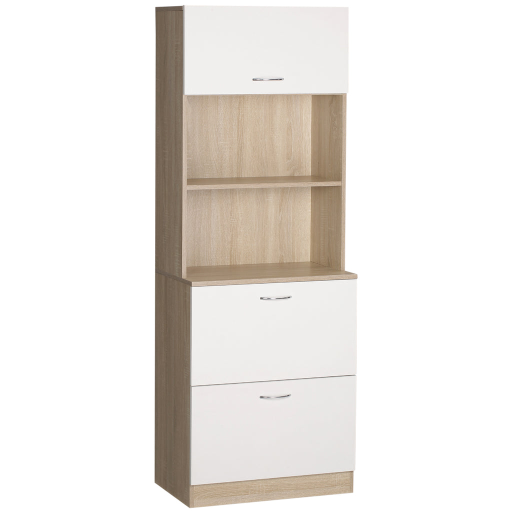 HOMCOM Küchenbuffet Küchenschrank Mehrzweckschrank 2 Schubladen 1 Schrank + große Arbeitsplatte 60 x 38 x 168 cm MDF weiß