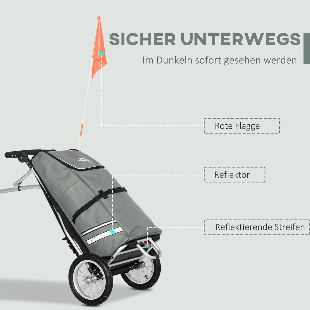 HOMCOM 3-in-1 Einkaufstrolley Einkaufswagen Fahrradanhänger Sackkarre, 53 x 43 x 110cm , Grau+Silber