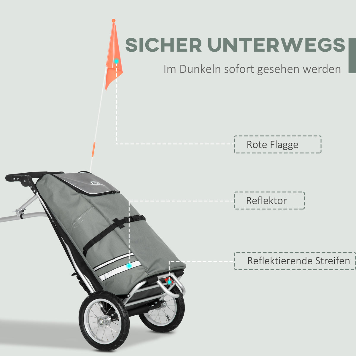 HOMCOM 3-in-1 Einkaufstrolley Einkaufswagen Fahrradanhänger Sackkarre, 53 x 43 x 110cm , Grau+Silber