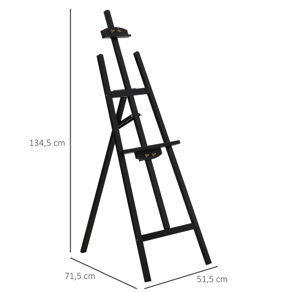 HOMCOM Staffelei Sitz- und Standstaffelei Klappbare Atelierstaffelei 90° einstellbar mit Halterung für Kunstmalerei Und Außenwerbung Kiefernholz Schwarz 51,5 x 71,5 x 134,5 cm