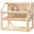 PawHut Hamsterkäfig aus Holz 3 Etagen Nagarium Nagerkäfig mit klappbarem Deckel Laufrad 80 x 50 x 76 cm Naturholz