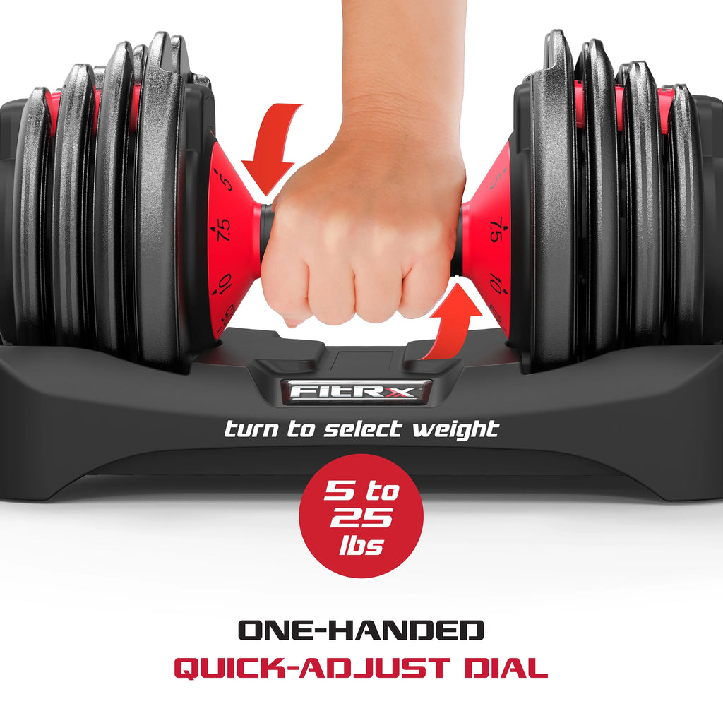 Fitrx Adjustable Dumbbells 2 - Pack, 25 lb Smartbell Dumbbell Set with 9 - in - 1 Quick - Select Weights, 2.5 lb Increments for Home Gym