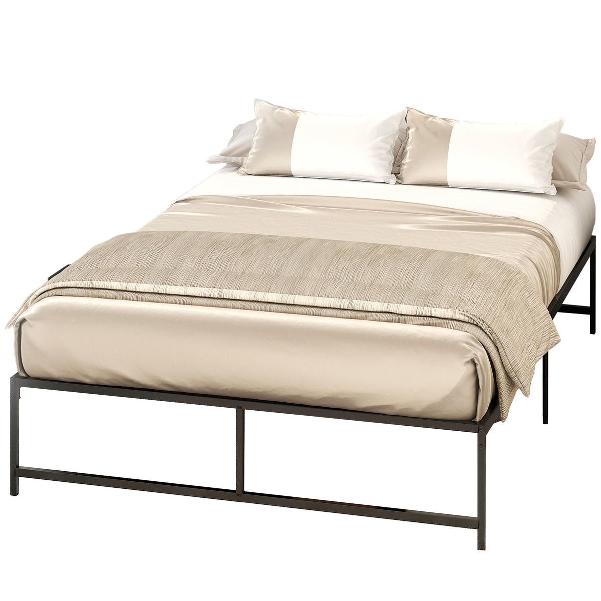 HOMCOM Bettgestell Doppelbett 140 x 190 cm, Doppelbett für 2 Personen aus Stahl, Höhe 31 cm mit Stauraum, Lattenrost, schwarz