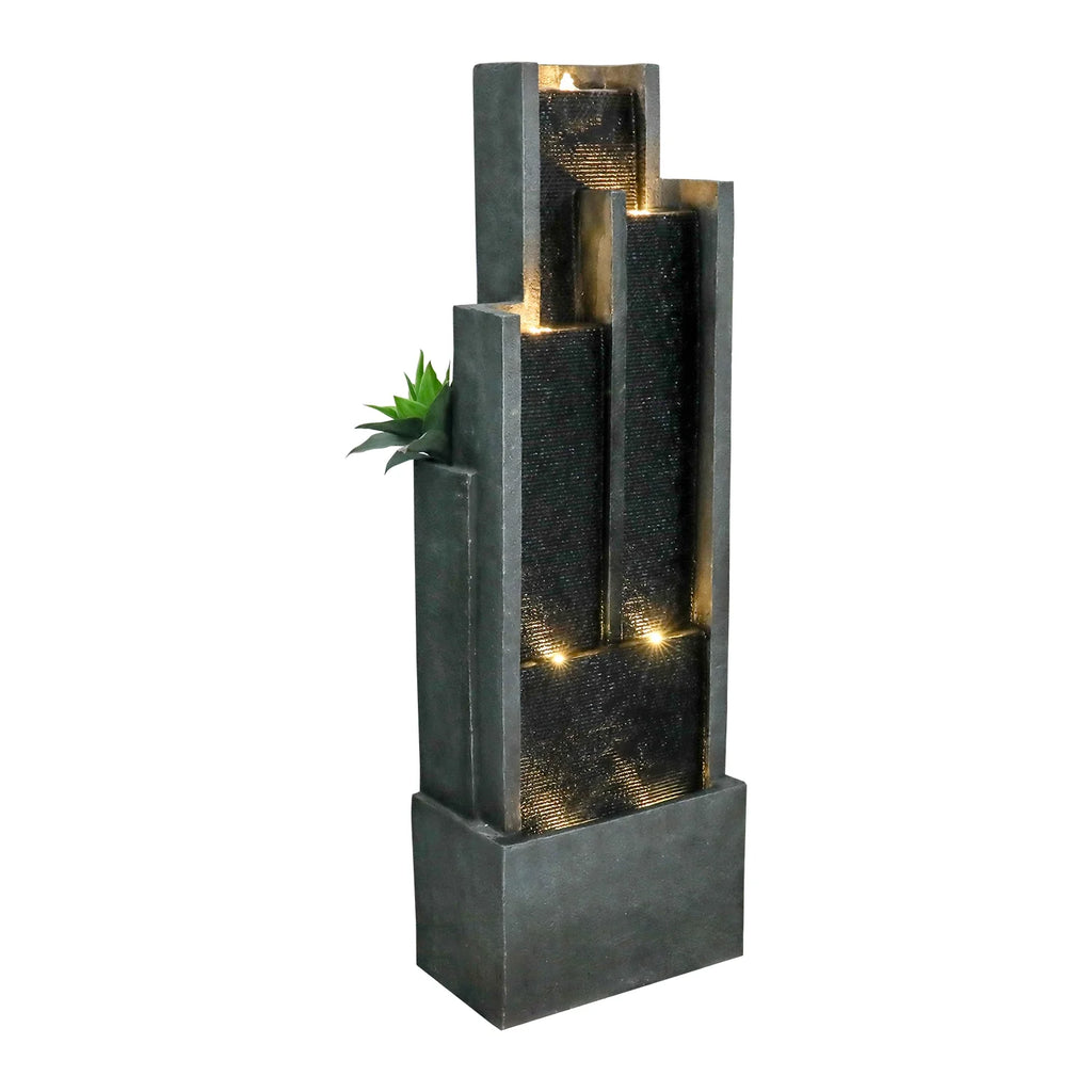 4 - Tier Water Fountain with LED Lights - 50.7" H Waterfall Fountain Indoor Outdoor Water Feature for Home, Patio, Garden