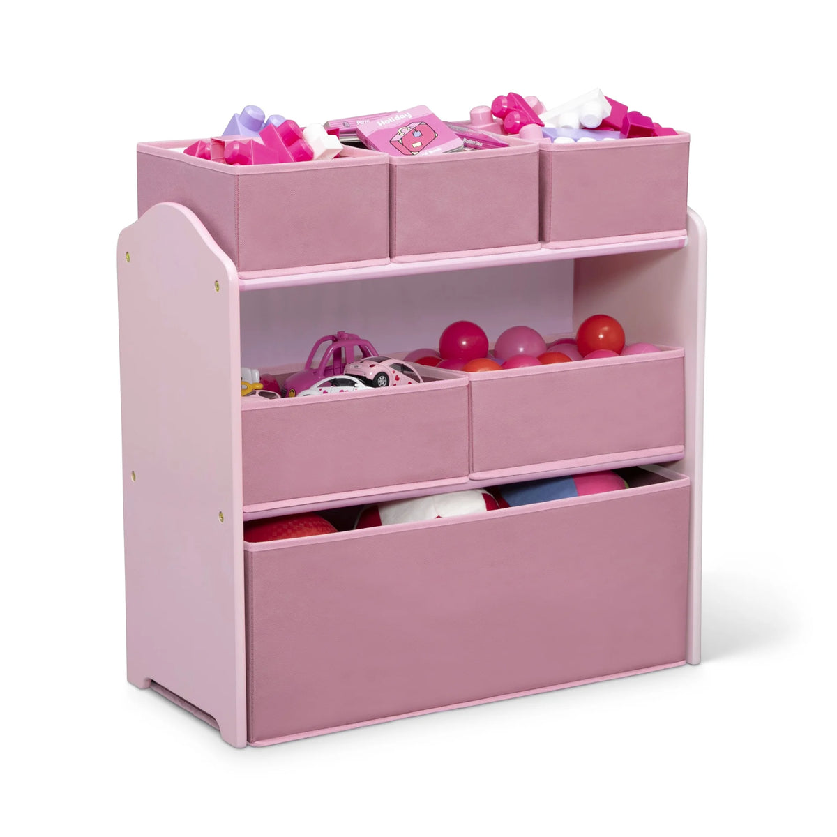 Delta Children 4 - Piece Toddler Playroom Set - Includes Play Table, 2 Chairs and 6 Bin Toy Organizer with Reusable Vinyl Cling Stickers, Light Pink/Dark Pink