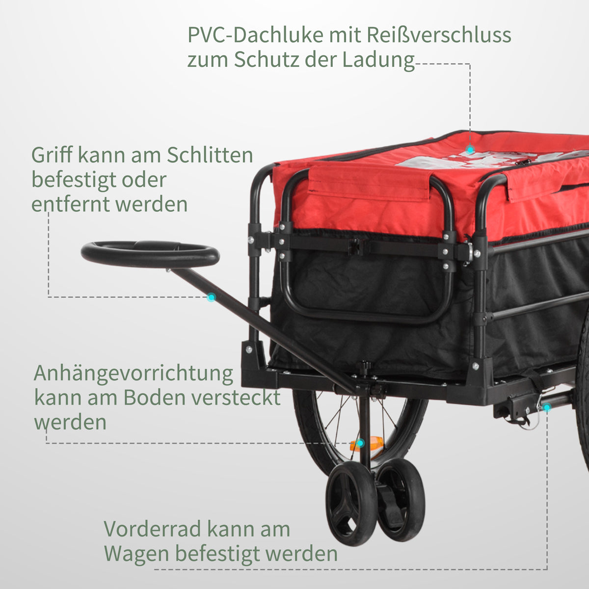 HOMCOM Lastenanhänger Bollerwagen 130 x 64 x 103 cm Stahl Schwarz+Rot
