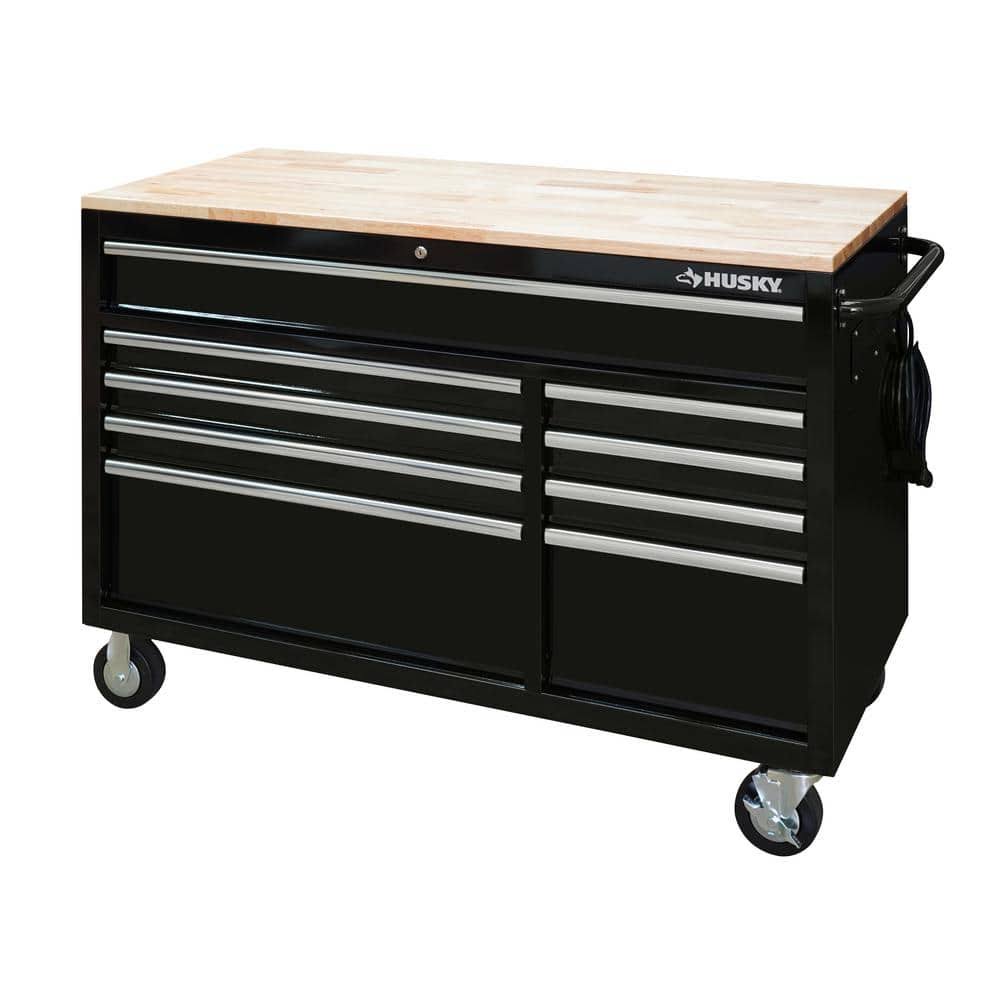 Husky 52 in. W 9-Drawer Deep Tool Chest Mobile Workbench in Gloss Black-Instock