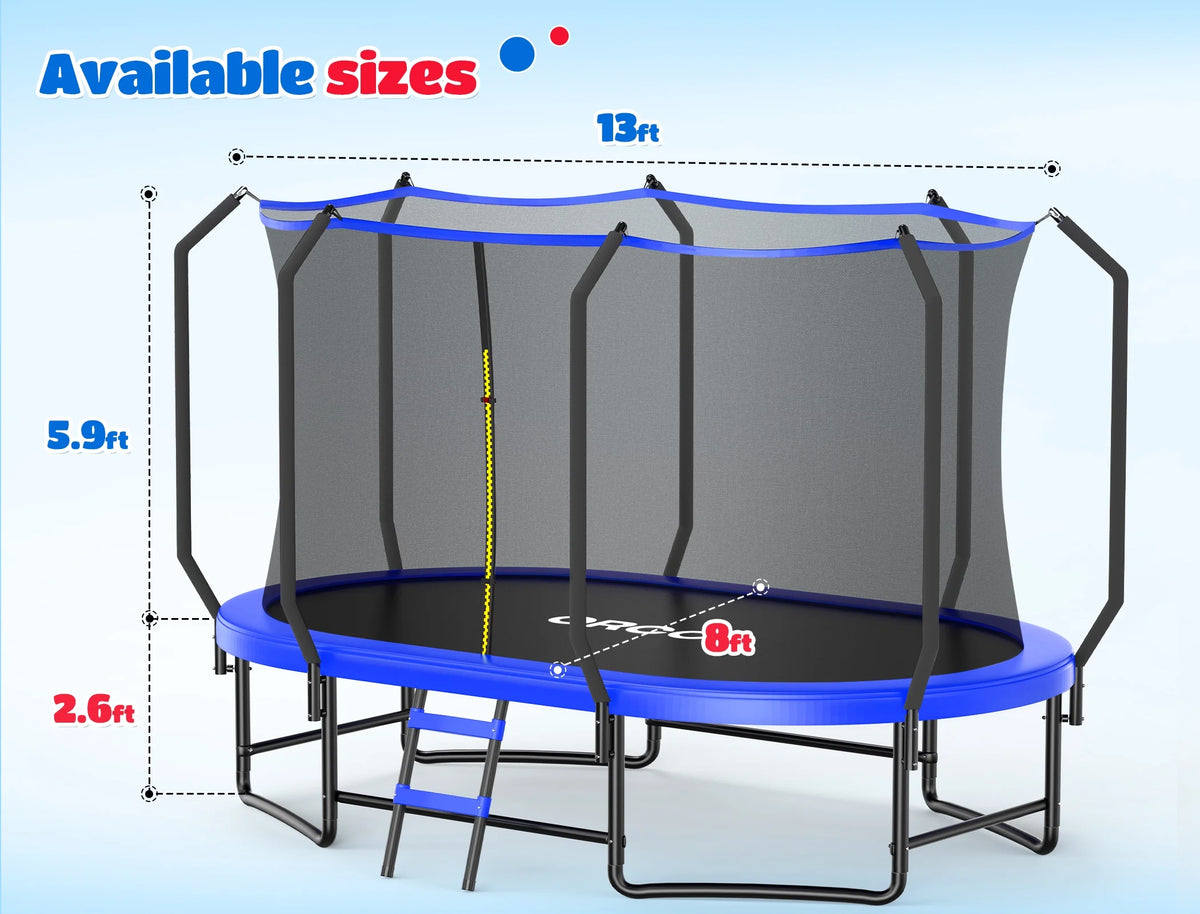 ORCC 1200 lb Capacity Oval 8X13FT Heavy - Duty Yard Trampoline for Kids & Adults with Safety Enclosure, 1.6mm Thickened Steel Frame & Reinforced Legs, Outdoor Gymnastics Trampoline