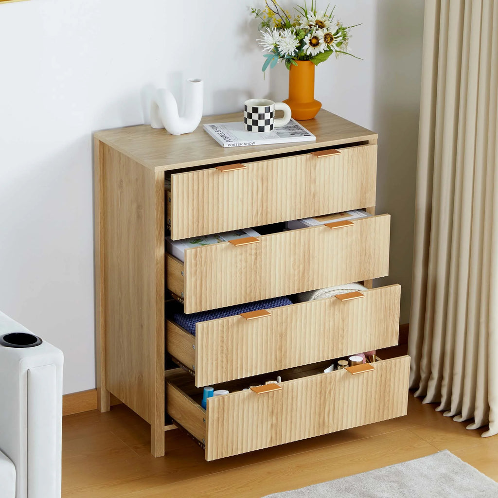 YOCWO Fluted Nightstand for Bedroom Set of 2, Wood Bedside Table Set of 2 with Drawers, Black