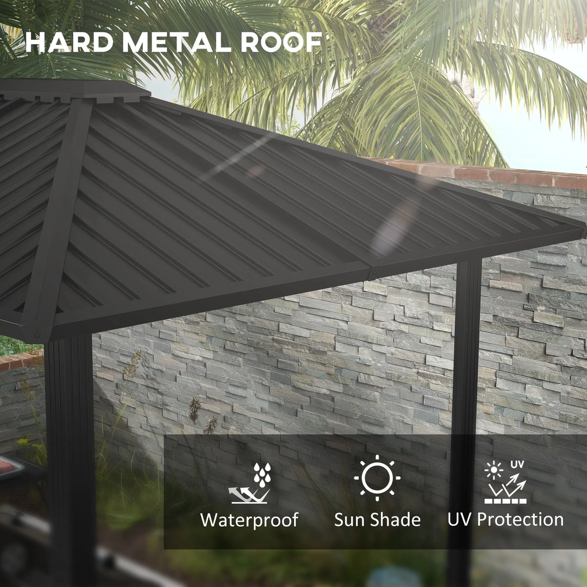 Outsunny 6' x 8' Hardtop BBQ Gazebo, Grill Gazebo with Metal Roof, Aluminum Frame and 2 Side Shelves