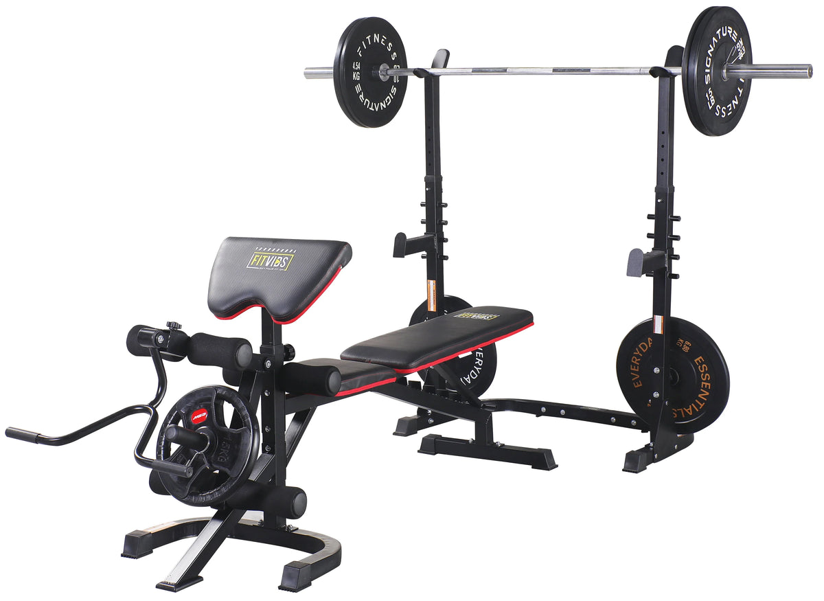 Fitvids LX600 Adjustable Olympic Workout Bench with Squat Rack, Leg Extension, Preacher Curl, and Weight Storage, 800 - Pound Capacity