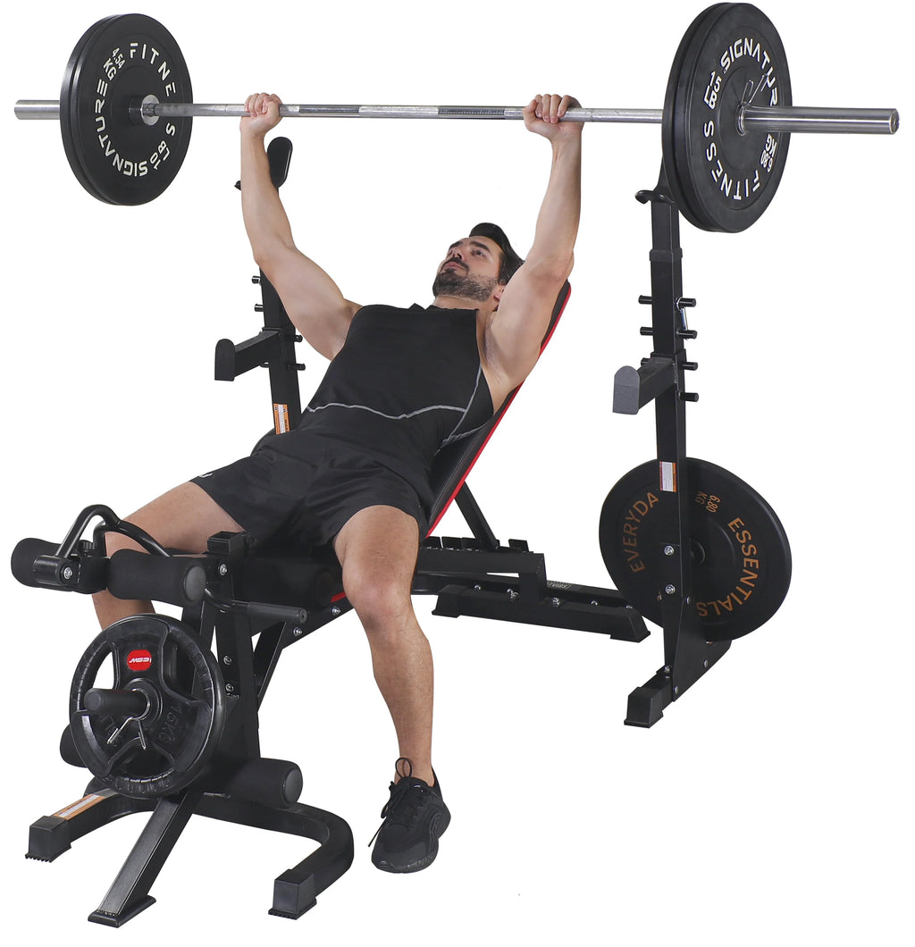 Fitvids LX600 Adjustable Olympic Workout Bench with Squat Rack, Leg Extension, Preacher Curl, and Weight Storage, 800 - Pound Capacity