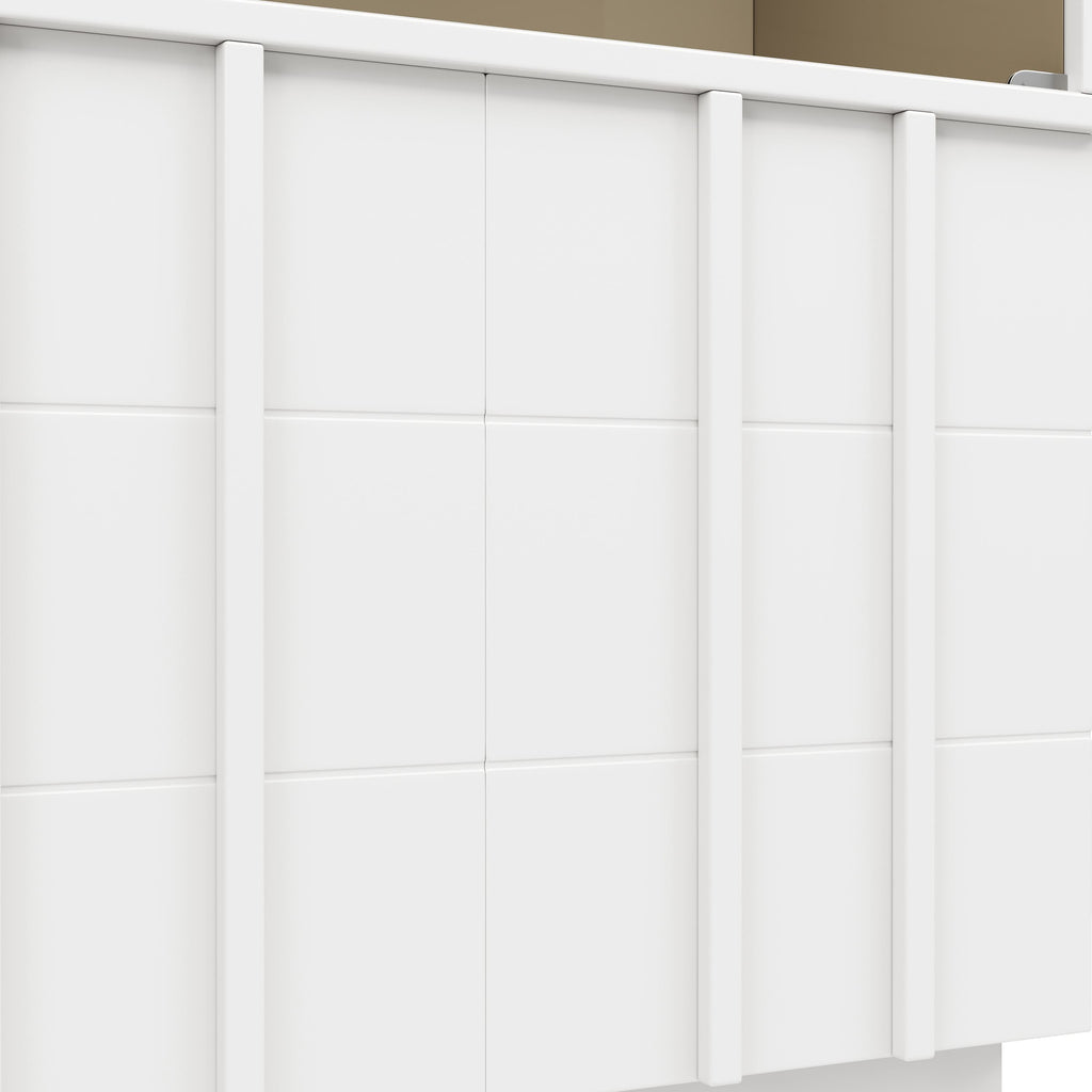Anrichte Küchenschrank 120x95 cm mit Glastüren, Sideboard mit Regalen für Esszimmer und Wohnzimmer, weisser