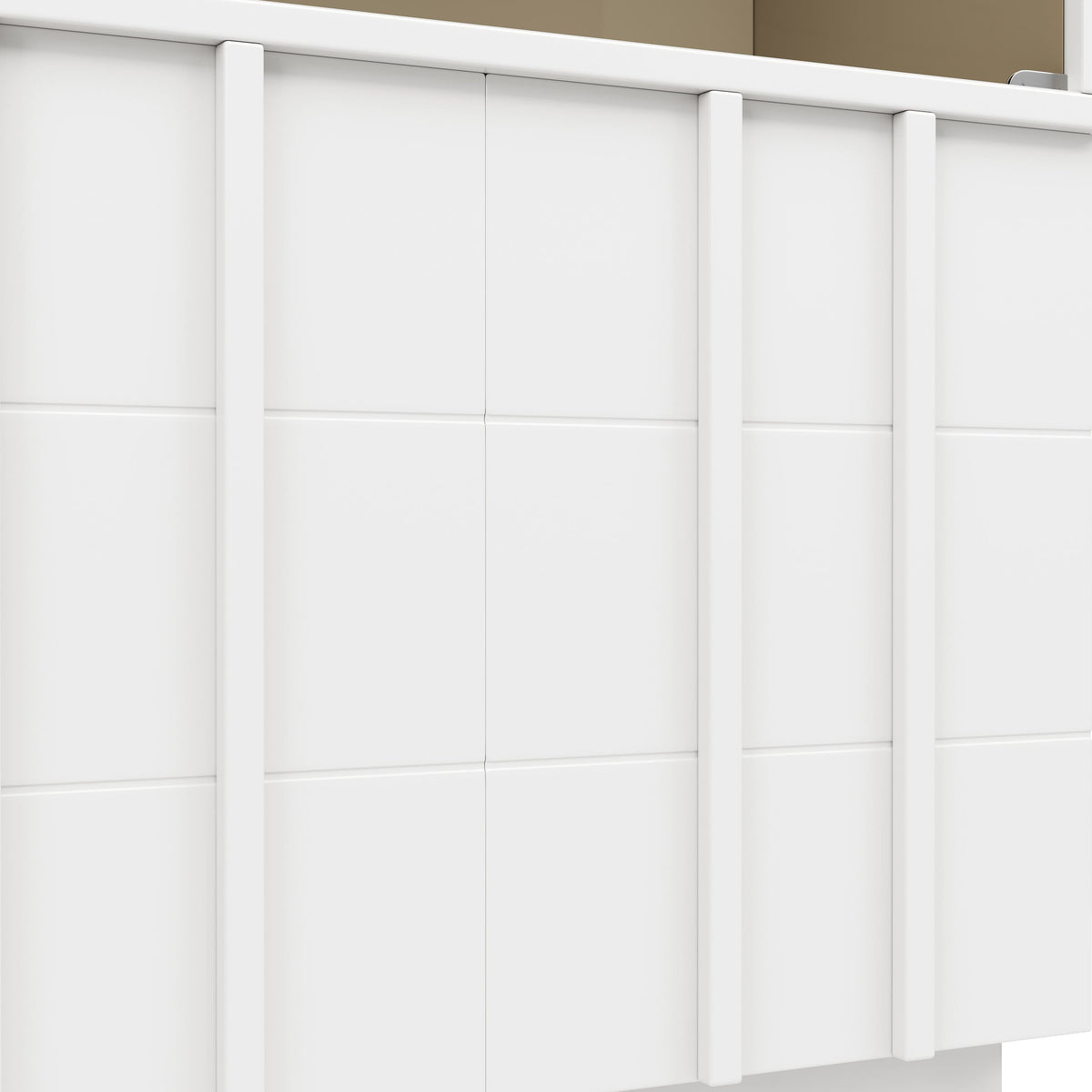 Anrichte Küchenschrank 120x95 cm mit Glastüren, Sideboard mit Regalen für Esszimmer und Wohnzimmer, weisser