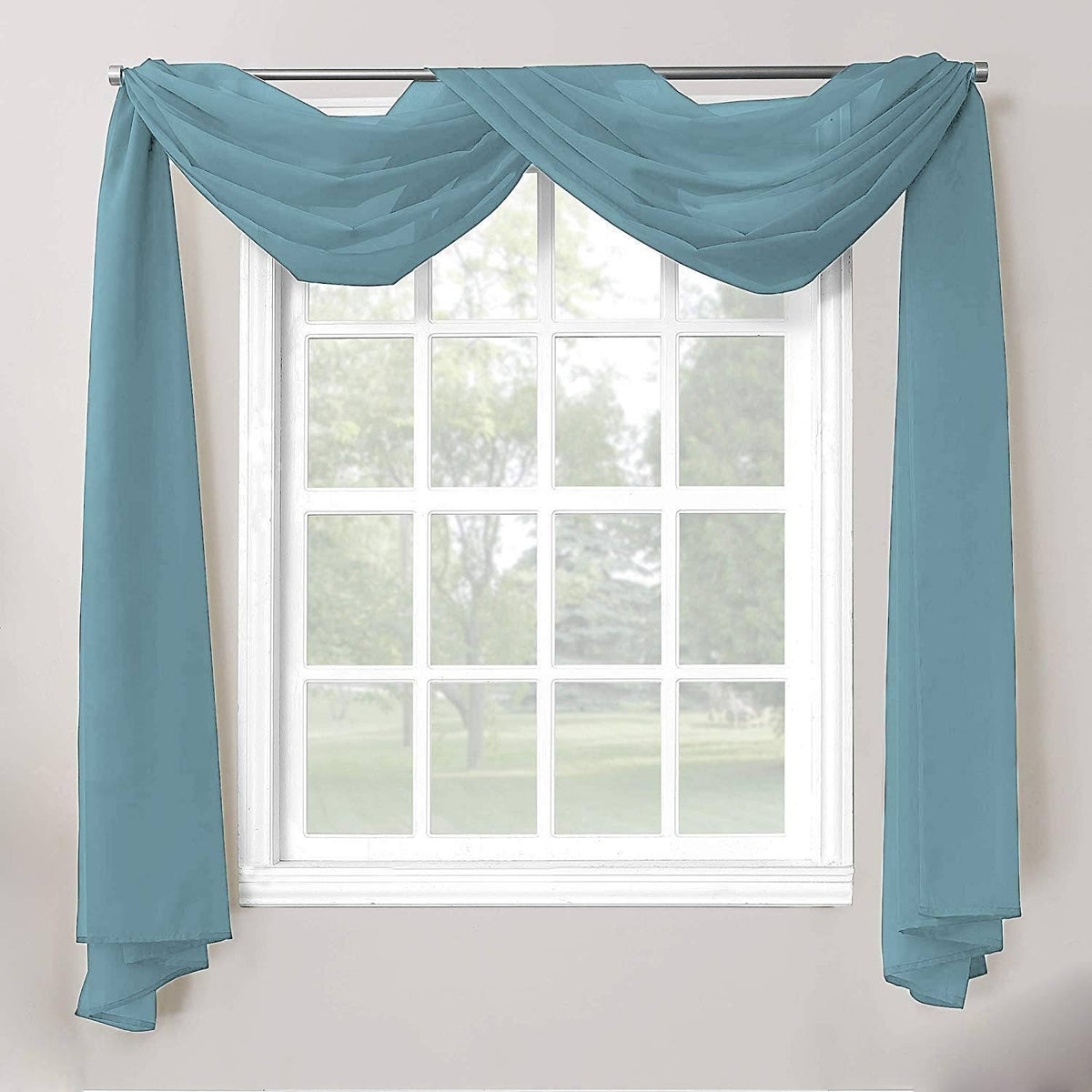 LuxuryDiscounts Beautiful Elegant Solid Slate Blue Sheer Scarf Valance Topper 40" x 216" Long Window Treatment Scarves