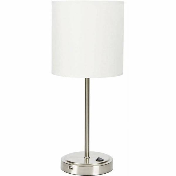 Mainstays 19" Silver Metal Stick Lamp with USB Port, Modern, Adult Use, Dorm Room Use