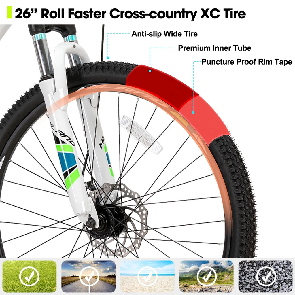 Hiland Mountain Bike, Multi - Spokes, Shimano 21 Speeds Drivetrain, Aluminum Frame 26 in Wheels, Men'S MTB Bicycle, White