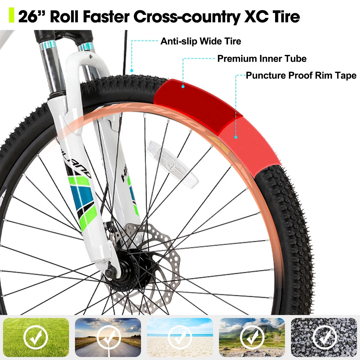 Hiland Mountain Bike, Multi - Spokes, Shimano 21 Speeds Drivetrain, Aluminum Frame 26 in Wheels, Men'S MTB Bicycle, White