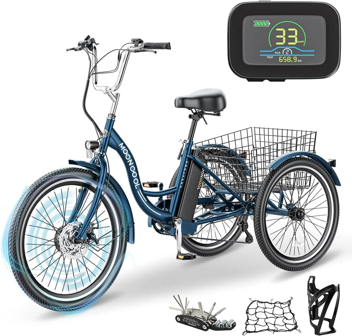 ABORON 24" 26" Electric Tricycles, 36V 10ah 350W Lithium Battery, 7 Speed E - Trike for Adults with Large Capacity Rear Basket & Adjustable Seat