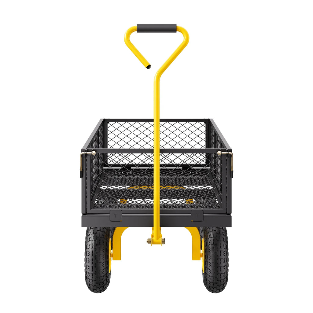 KFFKFF Mesh Steel Garden Cart 900 lb, 38 x 22 " Heavy Duty Utility Wagon Cart, Metal Garden Trolley with 10" Wheels, Removable Mesh Sides, 180swiveling Handle (Green)