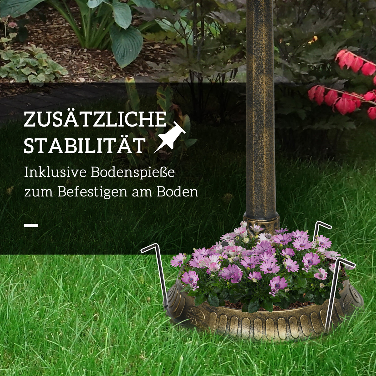 Outsunny Vogeltränke, Vogelbad mit Statue, Blumenmuster, 2 Becken, Kunststoff, antiker Look, 50B x 72H cm, Bronzefarben