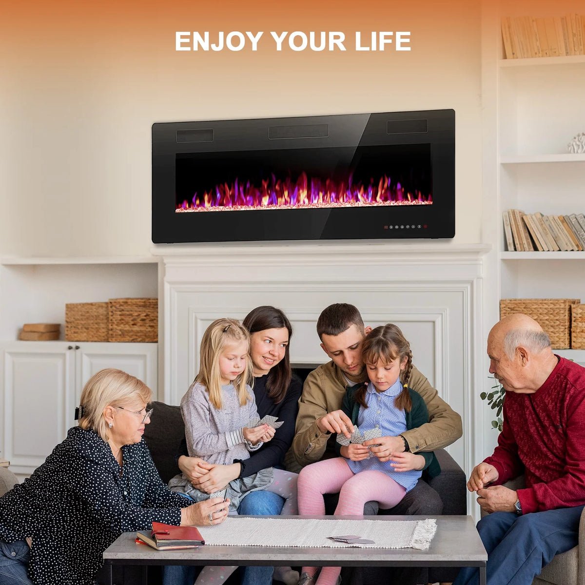 KISSAIR 60 Indoor Electric Fireplace Ultra Thin Fireplace, Wall Mounted Recessed Fireplace with Multiple Colors