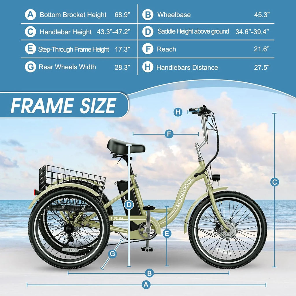 ABORON 24" 26" Electric Tricycles, 36V 10ah 350W Lithium Battery, 7 Speed E - Trike for Adults with Large Capacity Rear Basket & Adjustable Seat