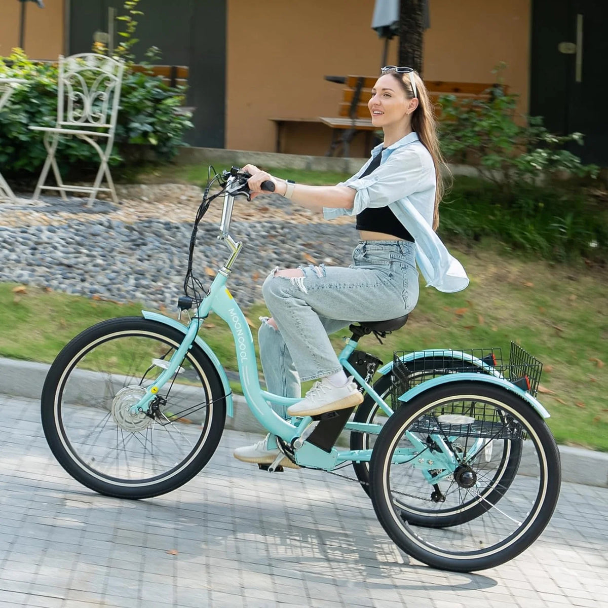 ABORON 24" 26" Electric Tricycles, 36V 10ah 350W Lithium Battery, 7 Speed E - Trike for Adults with Large Capacity Rear Basket & Adjustable Seat