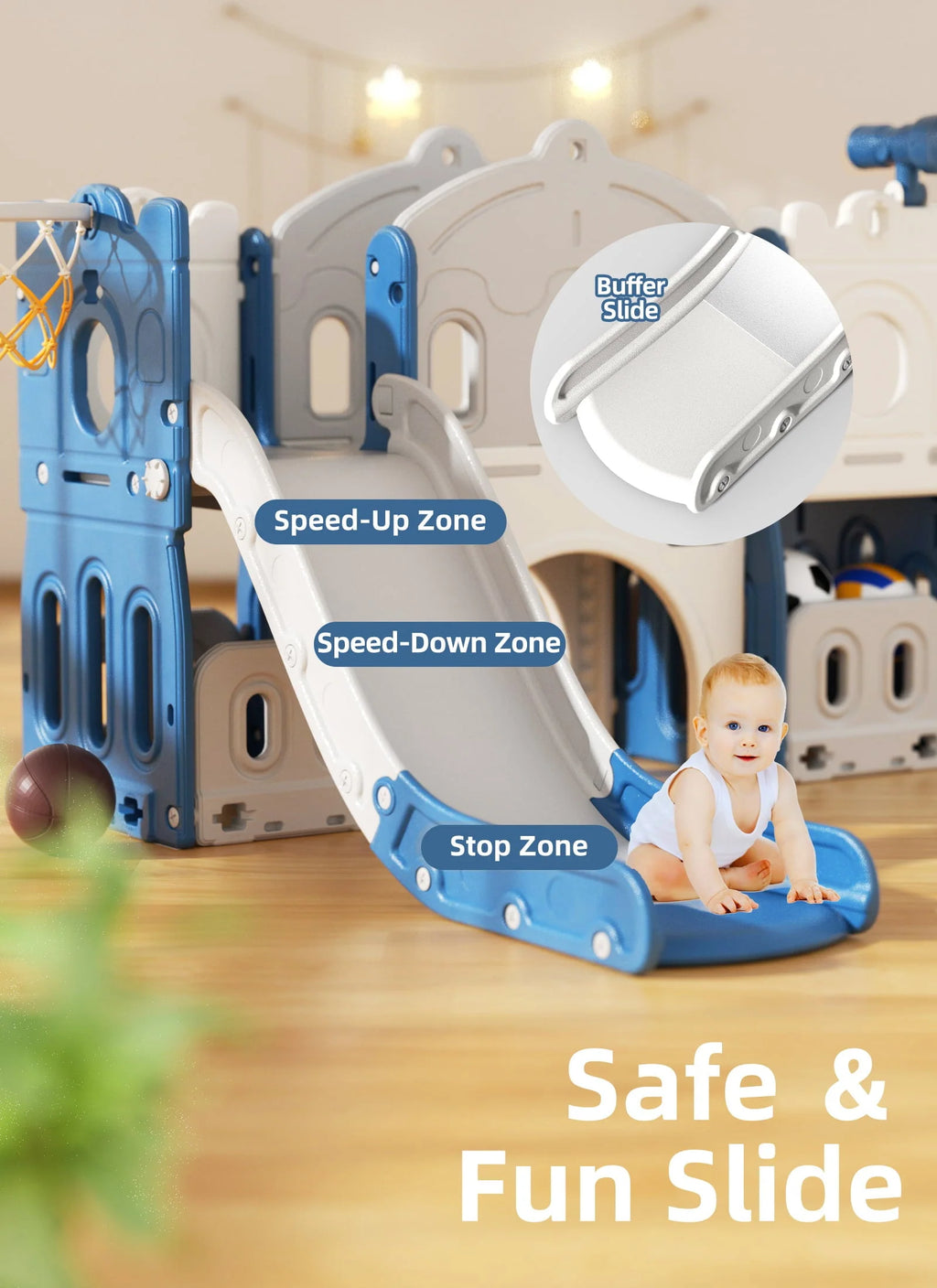 KORIMEFA 8 in 1 Kids Slide Set with Climber, Toddler Climber Slide Play Set with Basketball Hoop, Tunnel, Toddler Playground Outdoor Indoor Layground Slide Playset Age 1+