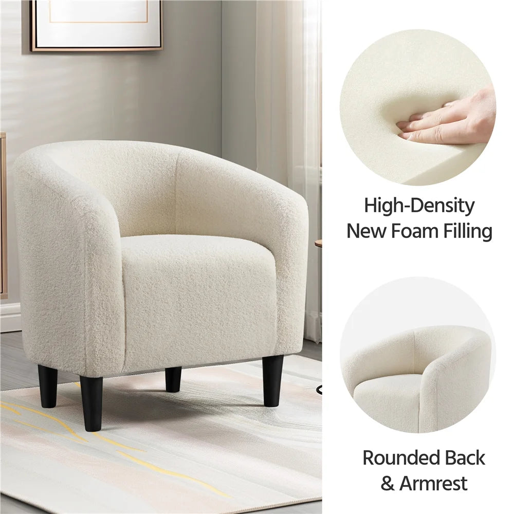 Yaheetech Upholstered Club Chair Accent Barrel Chair, Ivory