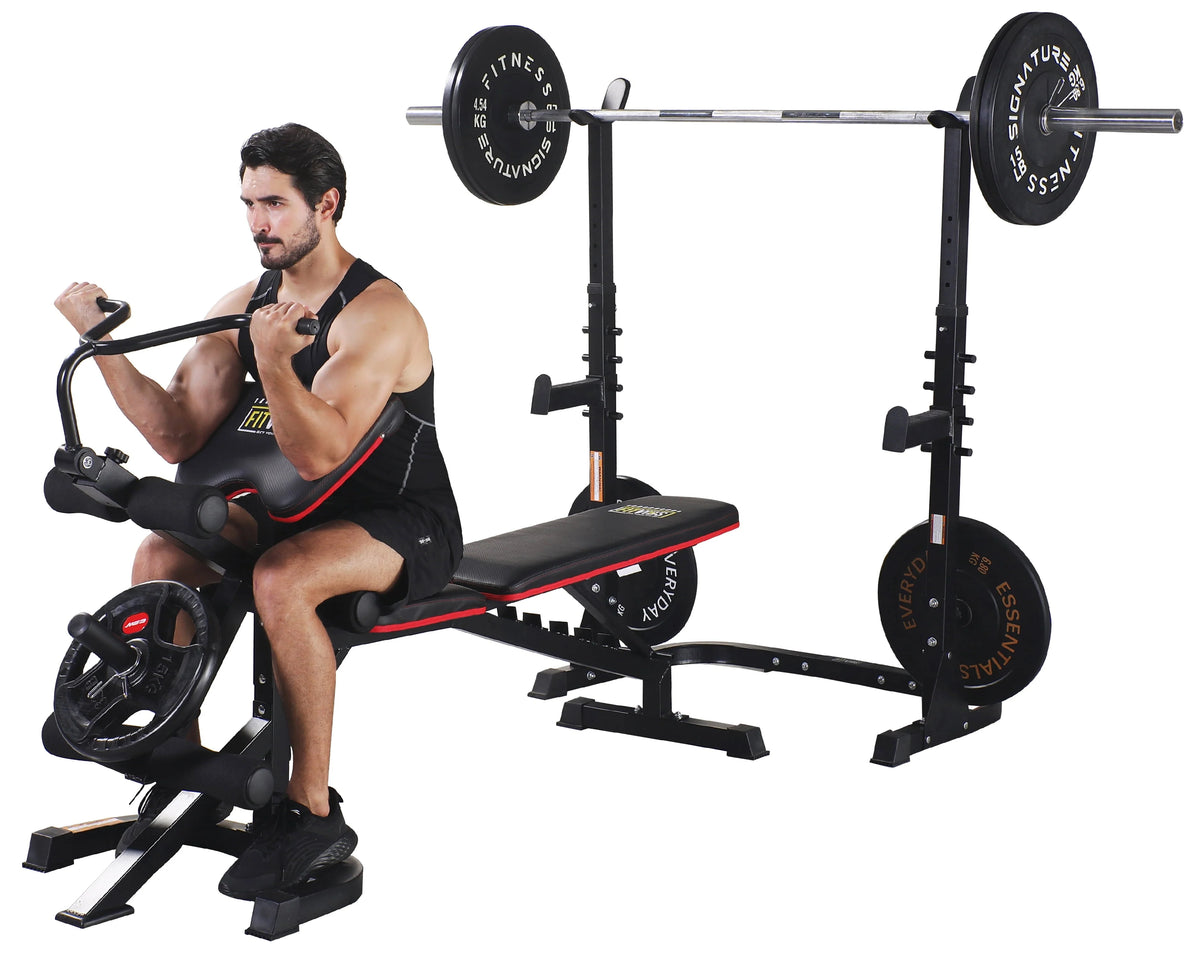 Fitvids LX600 Adjustable Olympic Workout Bench with Squat Rack, Leg Extension, Preacher Curl, and Weight Storage, 800 - Pound Capacity