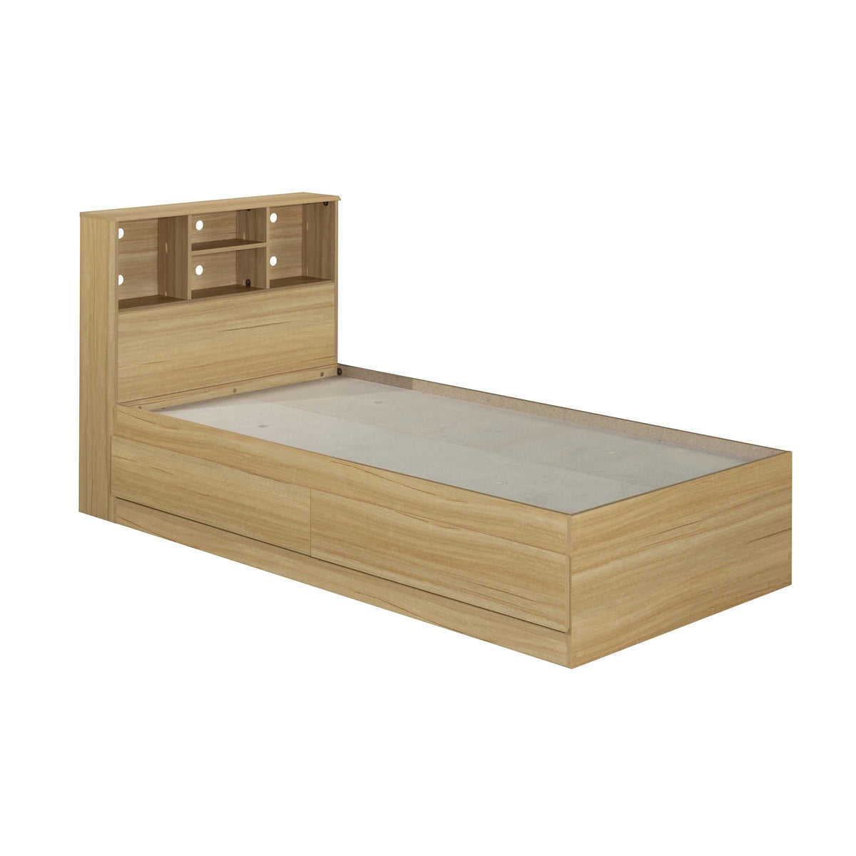 Your Zone Easy to Assemble Storage Bed with Bookcase Headboard, Twin, Natural Teak Finish