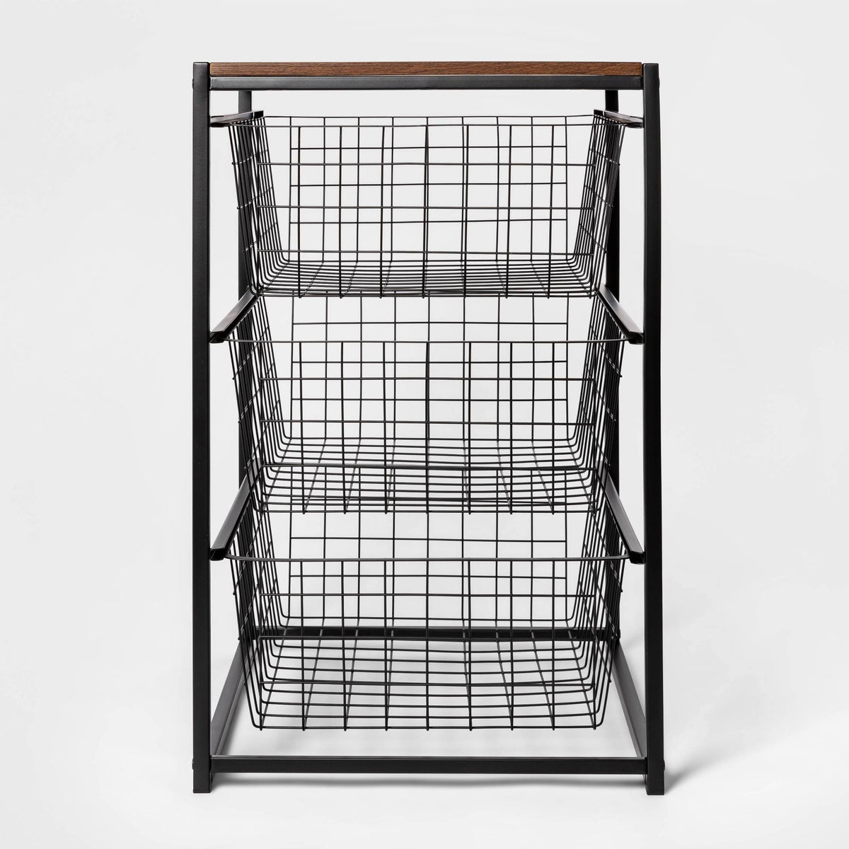 3 Drawer Organizer Black Metal with Walnut Wood - Brightroom