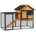 PawHut Kleintierstall mit Freigehege u. Rampe 122 cm x 63 cm x 92 cm Tannenholz Metall Hellgelb+Dunkelgrau