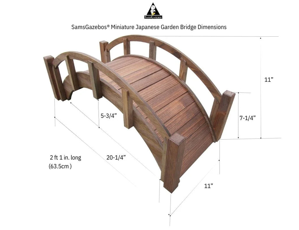 Samsgazebos Miniature Japanese Wood Garden Bridge, 25 - Inch, Brown, Treated