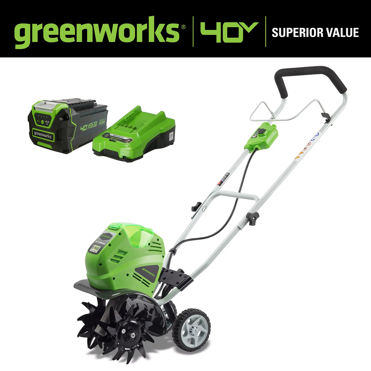 40V 10-inch Cordless Cultivator/Tiller with 40 Ah Battery and Charger. 27062