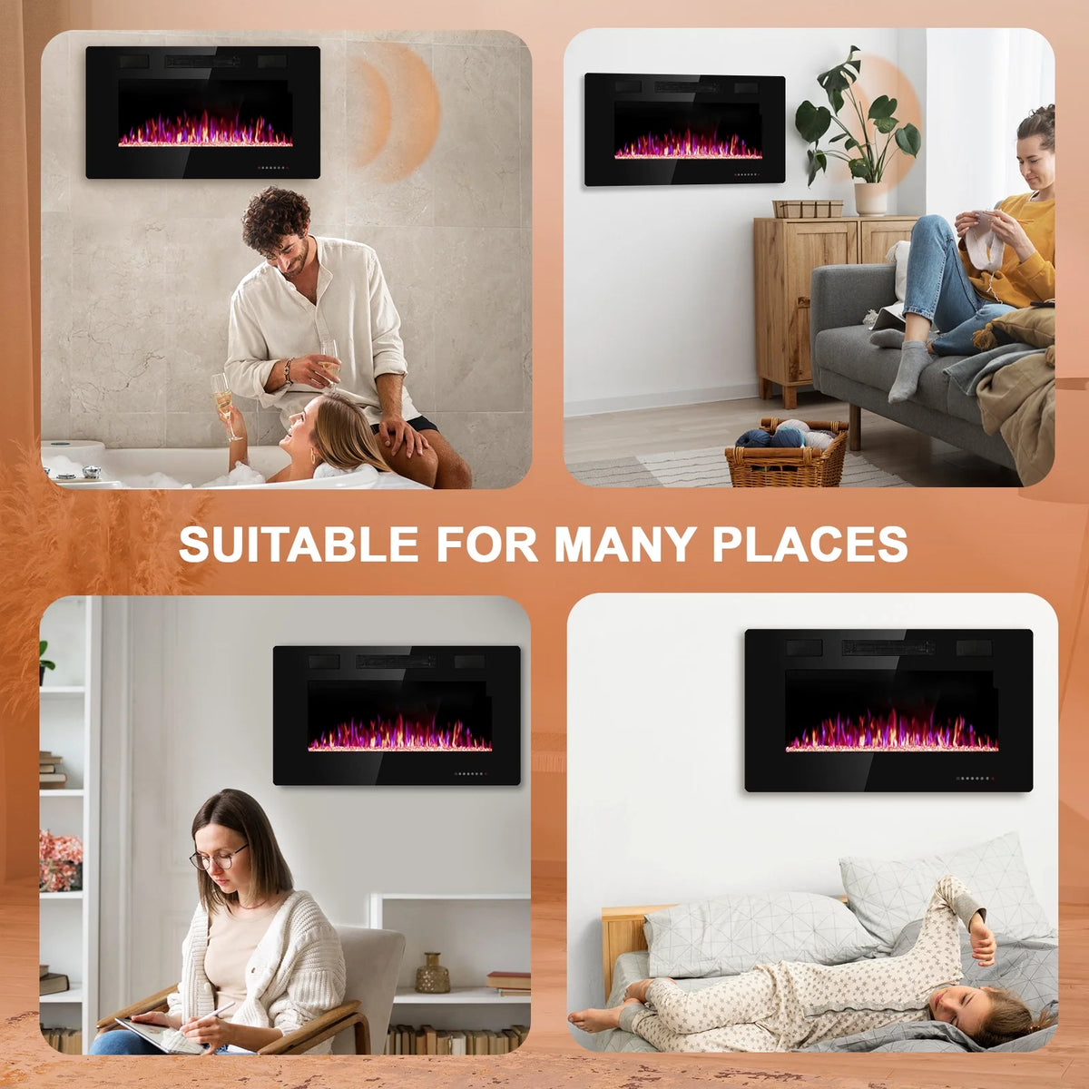 KISSAIR 60 Indoor Electric Fireplace Ultra Thin Fireplace, Wall Mounted Recessed Fireplace with Multiple Colors