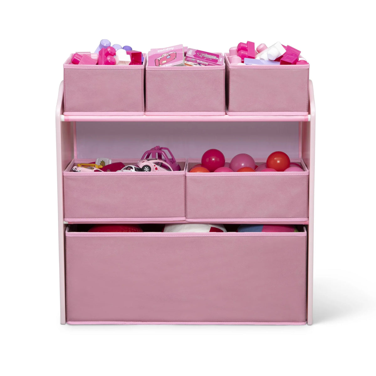 Delta Children 4 - Piece Toddler Playroom Set - Includes Play Table, 2 Chairs and 6 Bin Toy Organizer with Reusable Vinyl Cling Stickers, Light Pink/Dark Pink