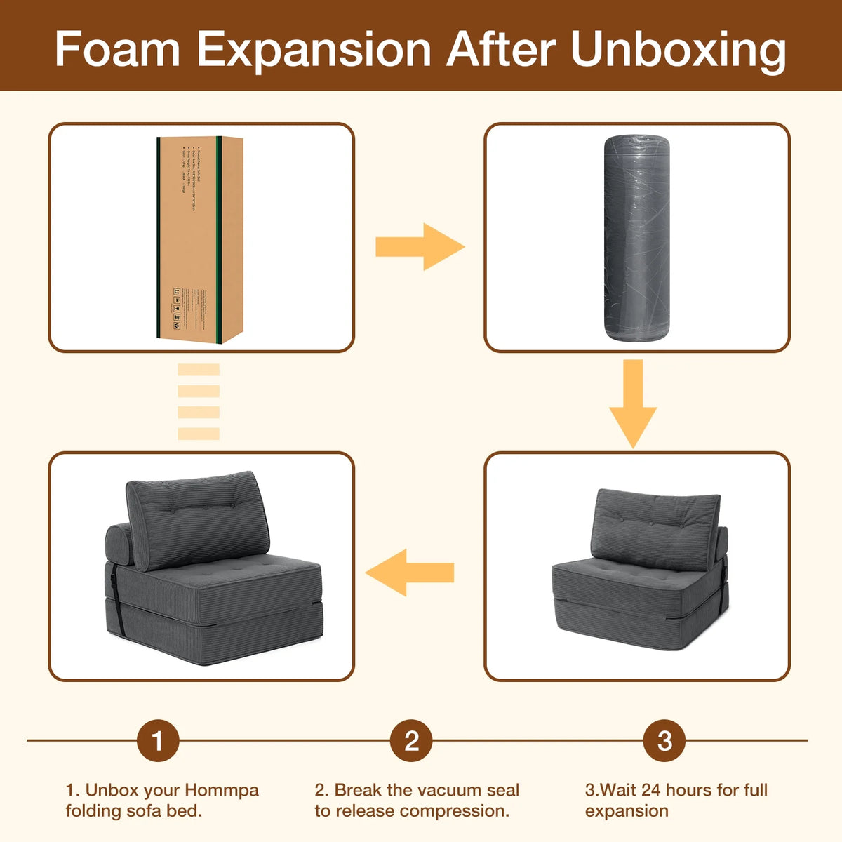 Hommpa Folding Sofa Bed Foldable Couch Bed Convertible Futon Chair with High Density Foam Filling with Pillow for Adult, Comfort Chair Bed for Living Room Bedroom, Gray, Single