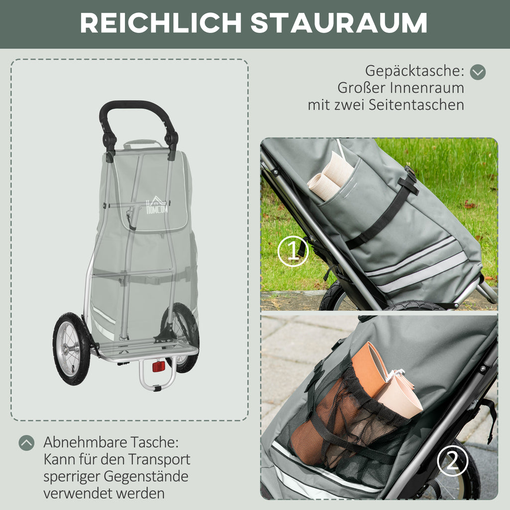 HOMCOM 3-in-1 Einkaufstrolley Einkaufswagen Fahrradanhänger Sackkarre, 53 x 43 x 110cm , Grau+Silber