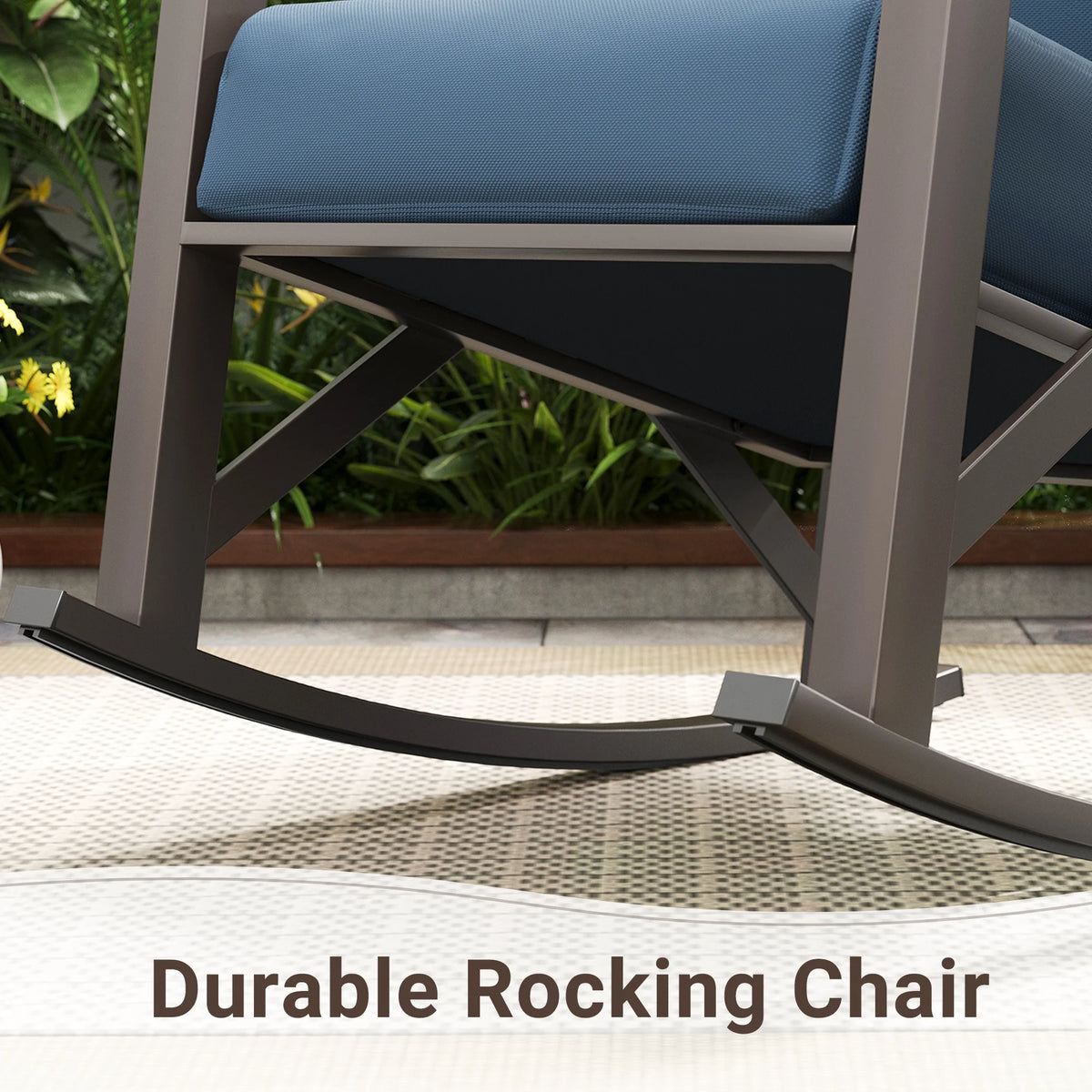 MRUAKA Rocking Chair Bistro Set, 3 Piece Outdoor Patio Furniture Set with 2 Rockers and 1 Metal Coffee Table with Thick Cushions for Porch, Backyard, Poolside, Beige