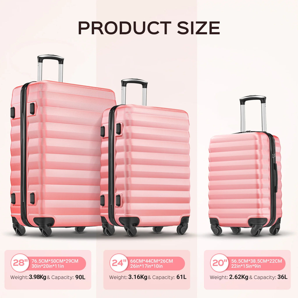 9 Piece Luggage Sets, Hard 20 24 28 in Luggage with 6 Pieces Organize Bags Travel Suitcases Sets with Wheels, Rosé