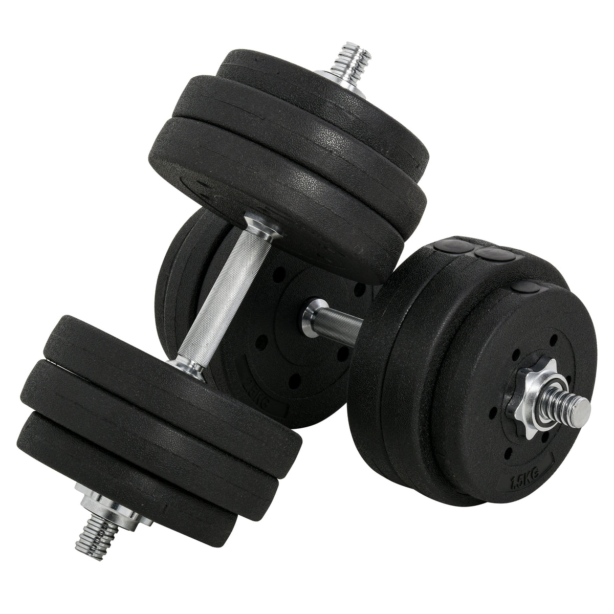 HOMCOM Kurzhantel Set 30KG Hantelset mit Hantelscheiben für Zuhause Büro Fitnessstudio Stahl Kunstleder Schwarz Krafttraining