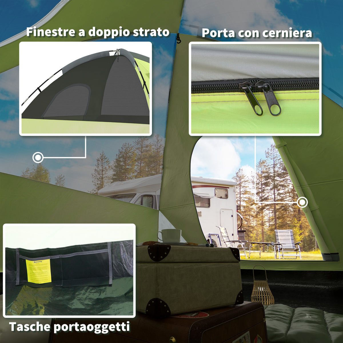 Outsunny Campingzelt 3 Personen Kuppelzelt, Wasserdicht und UV-Schutz, 300x300x180 cm, Gelb und Grau
